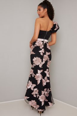 Chi Chi Neelam Floral Mermaid One Shoulder Dress Pink Blush Black
