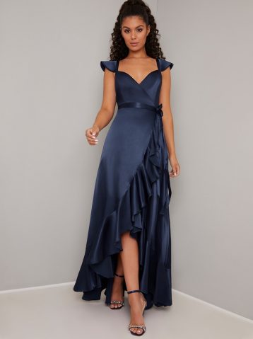 Chi Chi Yulie Waterfall High Low Dress Navy Blue