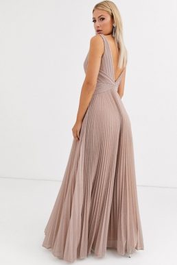 Forever Unique pleated plunge maxi dress in rose pink blush