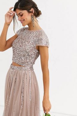 Maya Bridesmaid delicate sequin top co ord in taupe blush