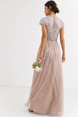 Maya Bridesmaid delicate sequin tulle skirt co ord in taupe