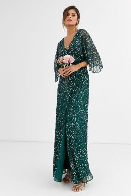 Maya Bridesmaid delicate sequin wrap maxi dress in green