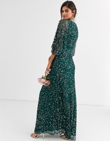 Maya Bridesmaid delicate sequin wrap maxi dress in green