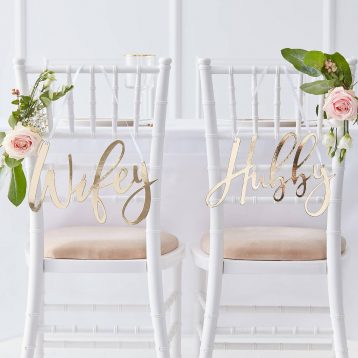 Gold Foiled Wifey And Hubby Chair Signs