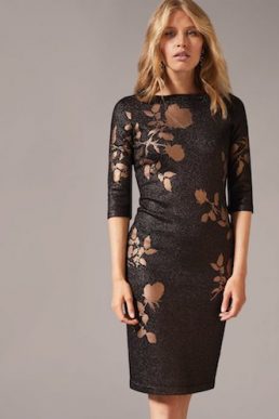 Phase Eight Farah Foil Floral Shift Dress Black Gold