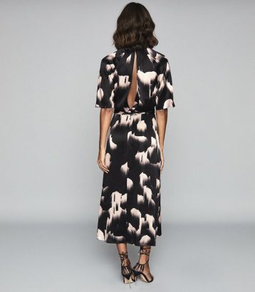 Reiss Arlo Half Sleeve Print Midi Dress, Black/White - Image 2