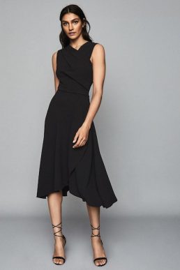 Reiss Marling Wrap Front Midi Dress Black