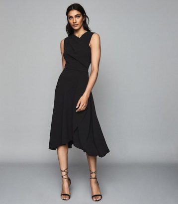 Reiss Marling Wrap Front Midi Dress Black