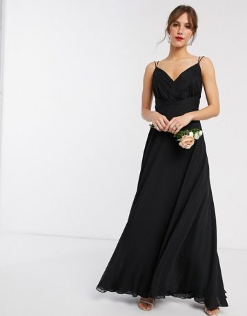 ASOS DESIGN Bridesmaid cami maxi dress with ruched bodice black