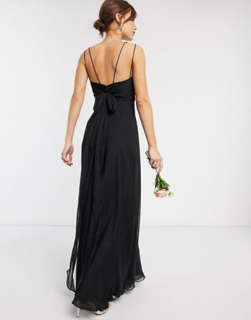 ASOS DESIGN Bridesmaid cami maxi dress with ruched bodice, black - Image 2