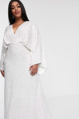ASOS EDITION Curve sequin kimono sleeve wedding dress Ivory