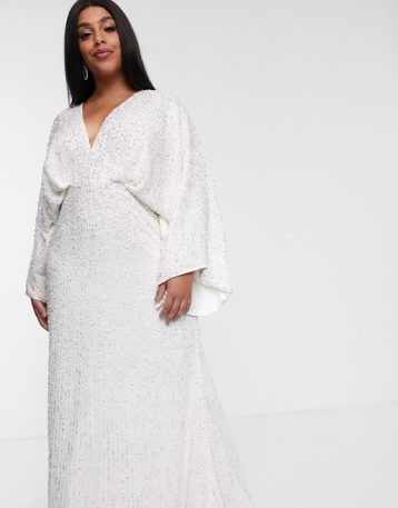 ASOS EDITION Curve sequin kimono sleeve wedding dress Ivory
