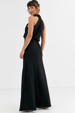 ASOS EDITION ruched halter neck maxi bridesmaid dress Black