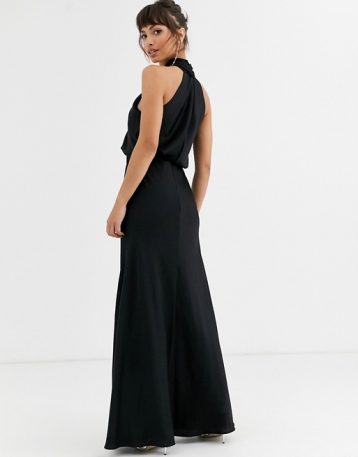 ASOS EDITION ruched halter neck maxi bridesmaid dress Black