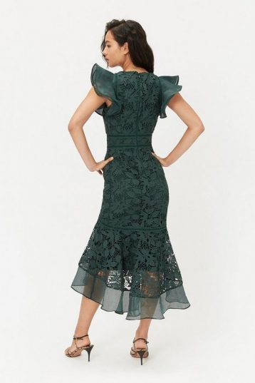 Coast Lace Frill Sleeve Peplum Dress, Green - Image 2