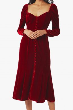 Ghost Sydney Velvet Maxi Button Dress Dark Red