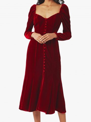 Ghost Sydney Velvet Maxi Button Dress Dark Red