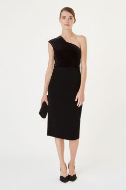 Hobbs Aurora One Shoulder Velvet Dress Black