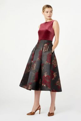 Hobbs Belle Jacquard A-line Dress Plum Black
