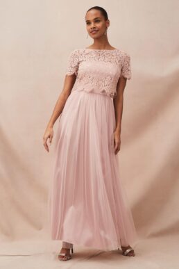 Phase Eight Kiera Lace Tulle Maxi Dress Blush Pale Pink