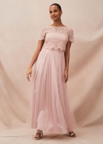 Phase Eight Kiera Lace Tulle Maxi Dress Blush Pale Pink