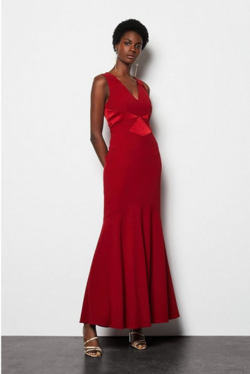 Karen Millen Fishtail Satin Maxi Dress Red