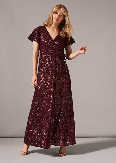 red sparkly wrap dress