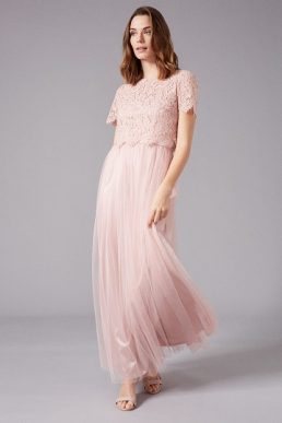 Phase Eight Kiera Lace Tulle Maxi Dress Blush Pale Pink