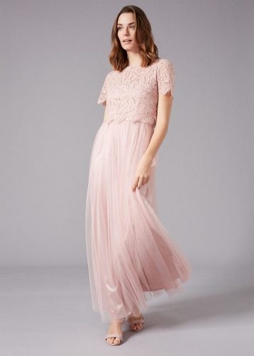 Phase Eight Kiera Lace Tulle Maxi Dress Blush Pale Pink