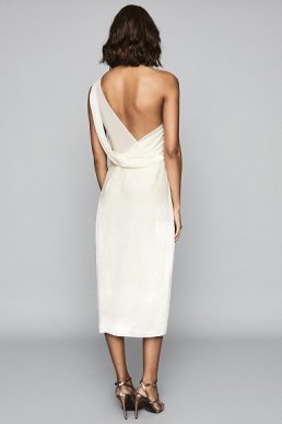 Reiss Eden One Shoulder Satin Dress Ivory