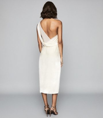 Reiss Eden One Shoulder Satin Dress Ivory