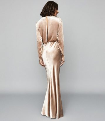 Reiss Klara Velvet Plunge Neckline Maxi Dress, Gold Metallic - Image 2