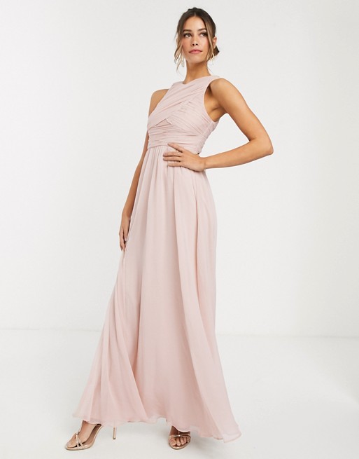 ASOS DESIGN Bridesmaid maxi dress with soft pleated bodice, Pale Pink ...