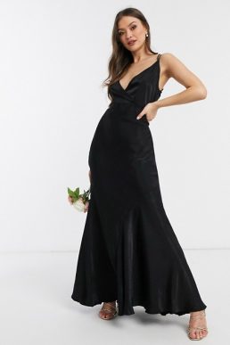 ASOS DESIGN Bridesmaid washed satin cami maxi dress, Black