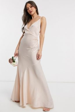 ASOS DESIGN Bridesmaid washed satin cami maxi dress Oyster Blush Pink