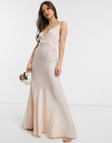 ASOS DESIGN Bridesmaid washed satin cami maxi dress Oyster Blush Pink