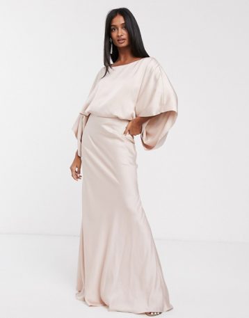 ASOS EDITION kimono plunge back maxi bridesmaid dress Blush Pale Pink