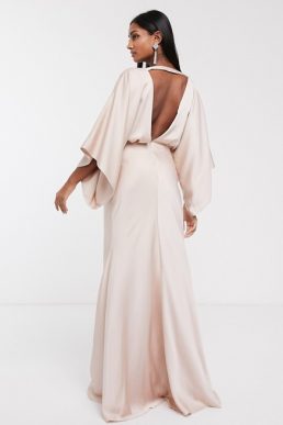 ASOS EDITION kimono plunge back maxi bridesmaid dress Blush Pale Pink