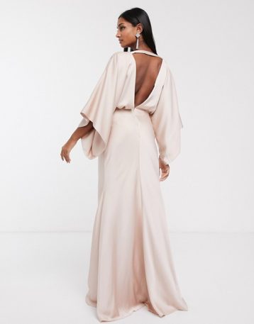 ASOS EDITION kimono plunge back maxi bridesmaid dress Blush Pale Pink