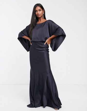 ASOS EDITION kimono plunge back maxi bridesmaid dress Dark Navy