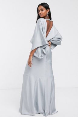 ASOS EDITION kimono plunge back maxi bridesmaid dress Silver