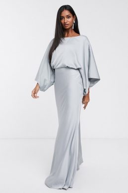 ASOS EDITION kimono plunge back maxi bridesmaid dress Silver