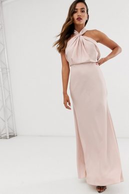ASOS EDITION ruched halter neck maxi bridesmaid dress Blush Pink