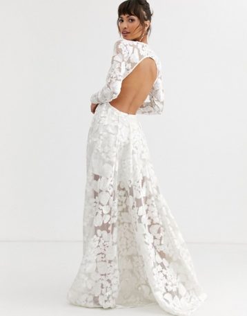 ASOS EDITION wedding dress with open back and floral embroidery Ivory