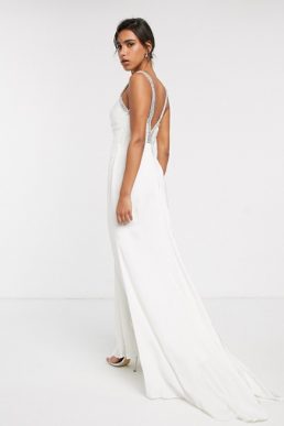 ASOS EDITION wedding dress with V back and crystal strap detail Ivory