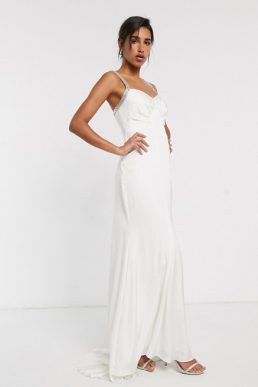 ASOS EDITION wedding dress with V back and crystal strap detail Ivory