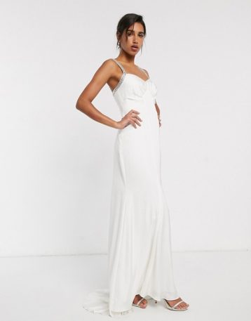 ASOS EDITION wedding dress with V back and crystal strap detail Ivory