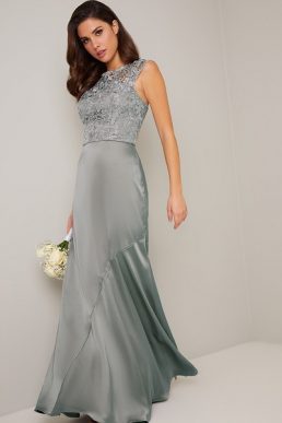 Chi Chi Abbilee Lace Maxi Bridesmaid Dress Green Silver