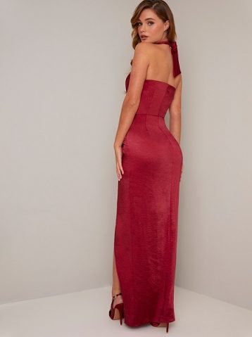 Chi Chi Chrytsa Halter Neck Maxi Dress, Burgundy - Image 2