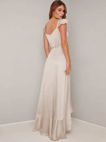 Chi Chi Pruella Maxi Wrap Frill Dress, Champagne - Image 2